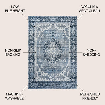 Asa Ornate Medallion Washable Area Rug